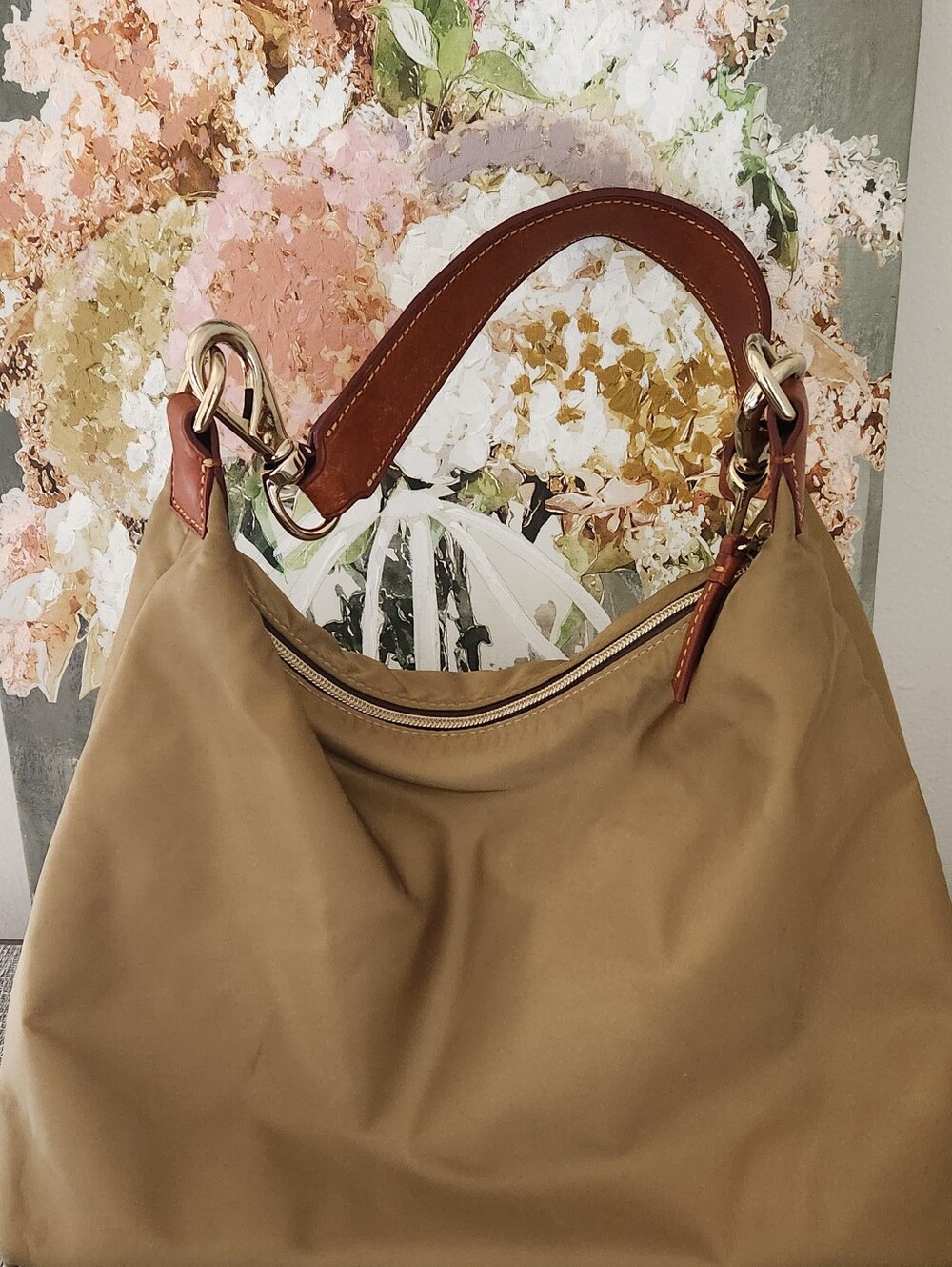 Dooney & Bourke Tan Shoulder Bag with Brown Strap - Picture 3 of 10
